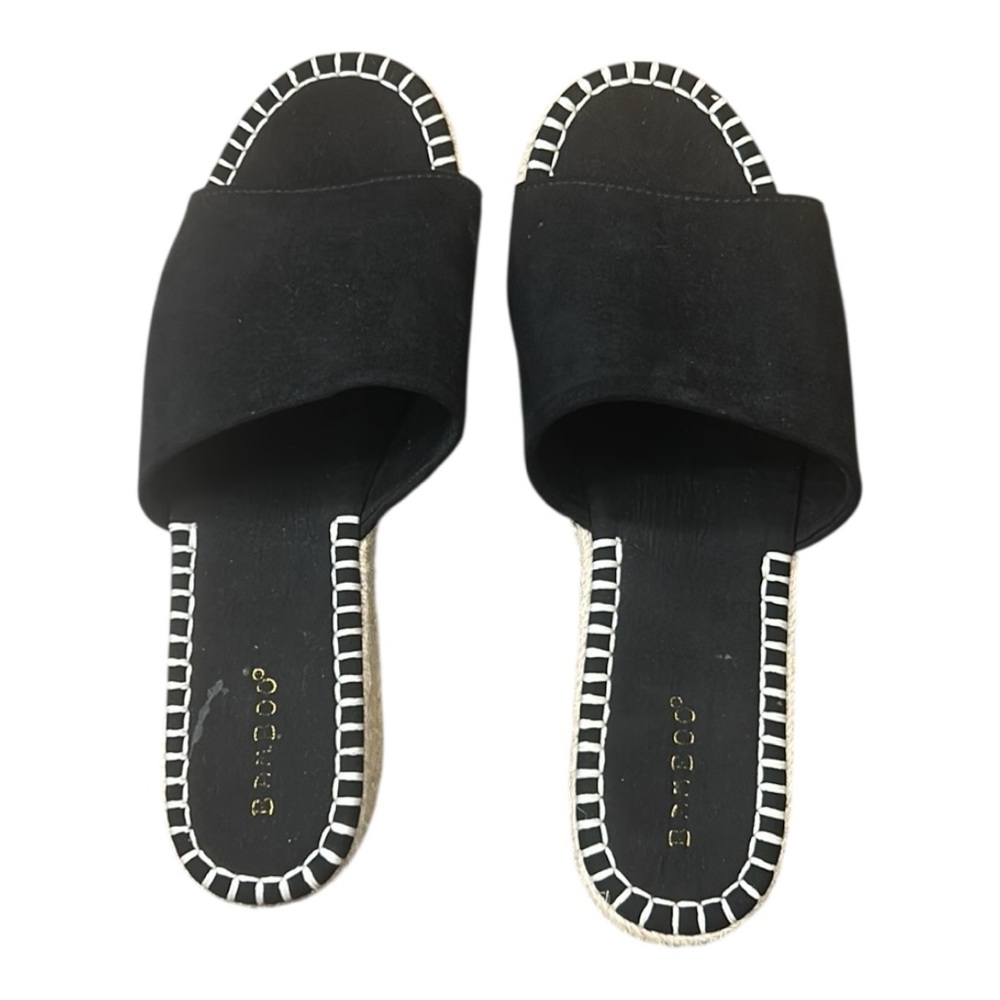 Bamboo Platform Espadrille Slide Sandals Jute-Wrapped Wedge Black Size 10 - Picture 9 of 15